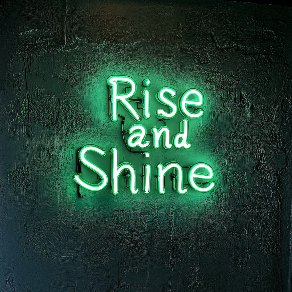 Rise and Shine - Green Neon Sign, 24 Inches