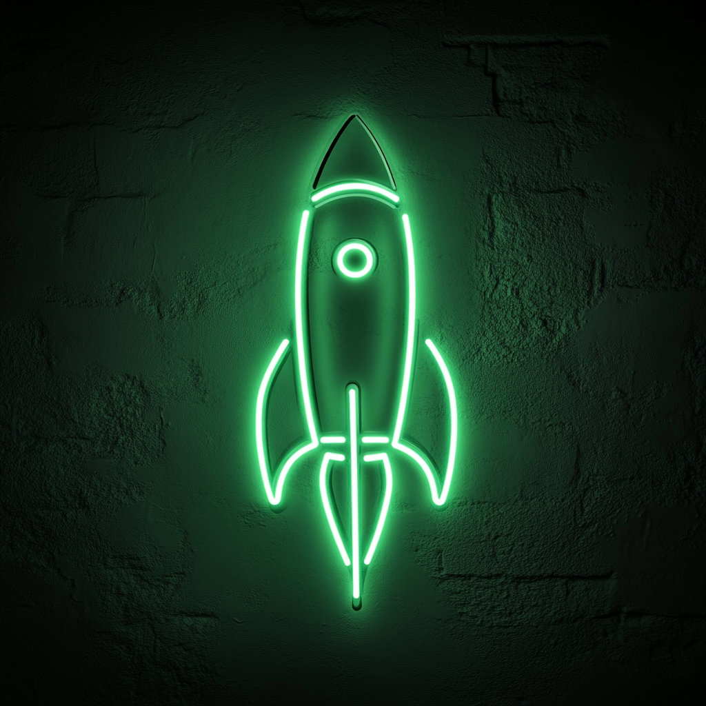 Rocket - Green Neon Sign, 24 Inches