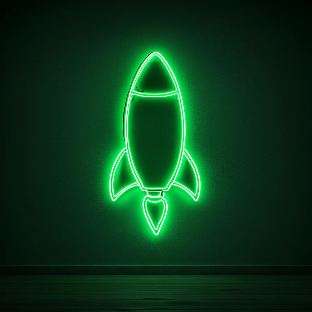 Rocket - Green Neon Sign, 24 Inches