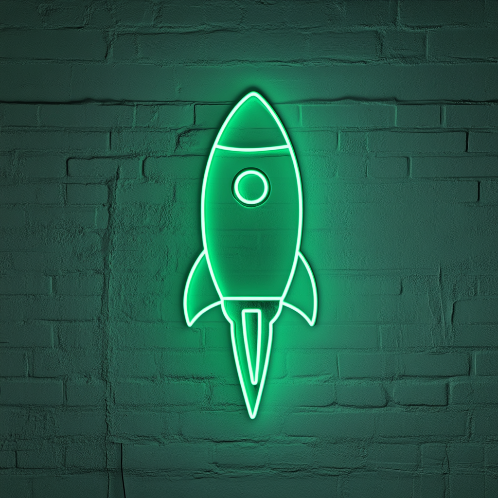 Rocket - Green Neon Sign, 18 Inches