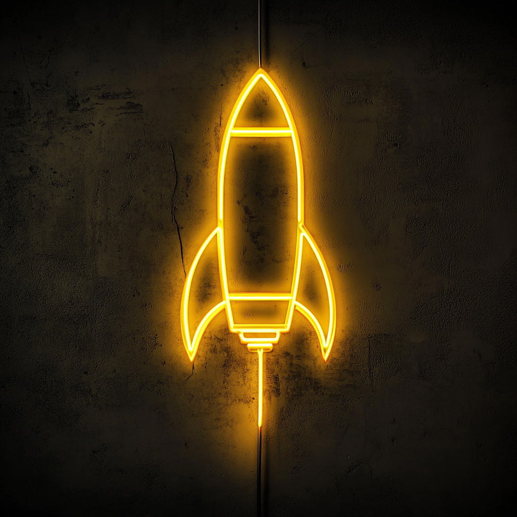 Rocket - Yellow Neon Sign, 24 Inches