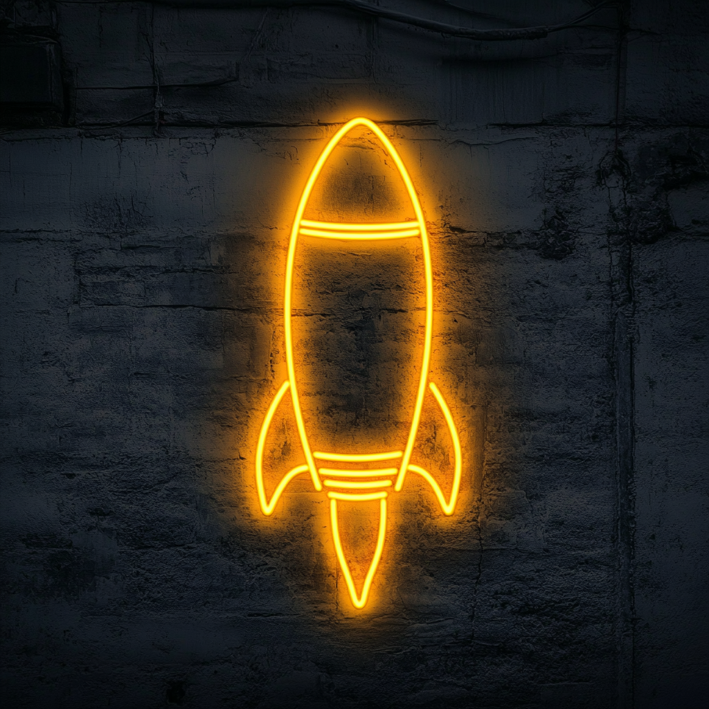 Rocket - Yellow Neon Sign, 18 Inches