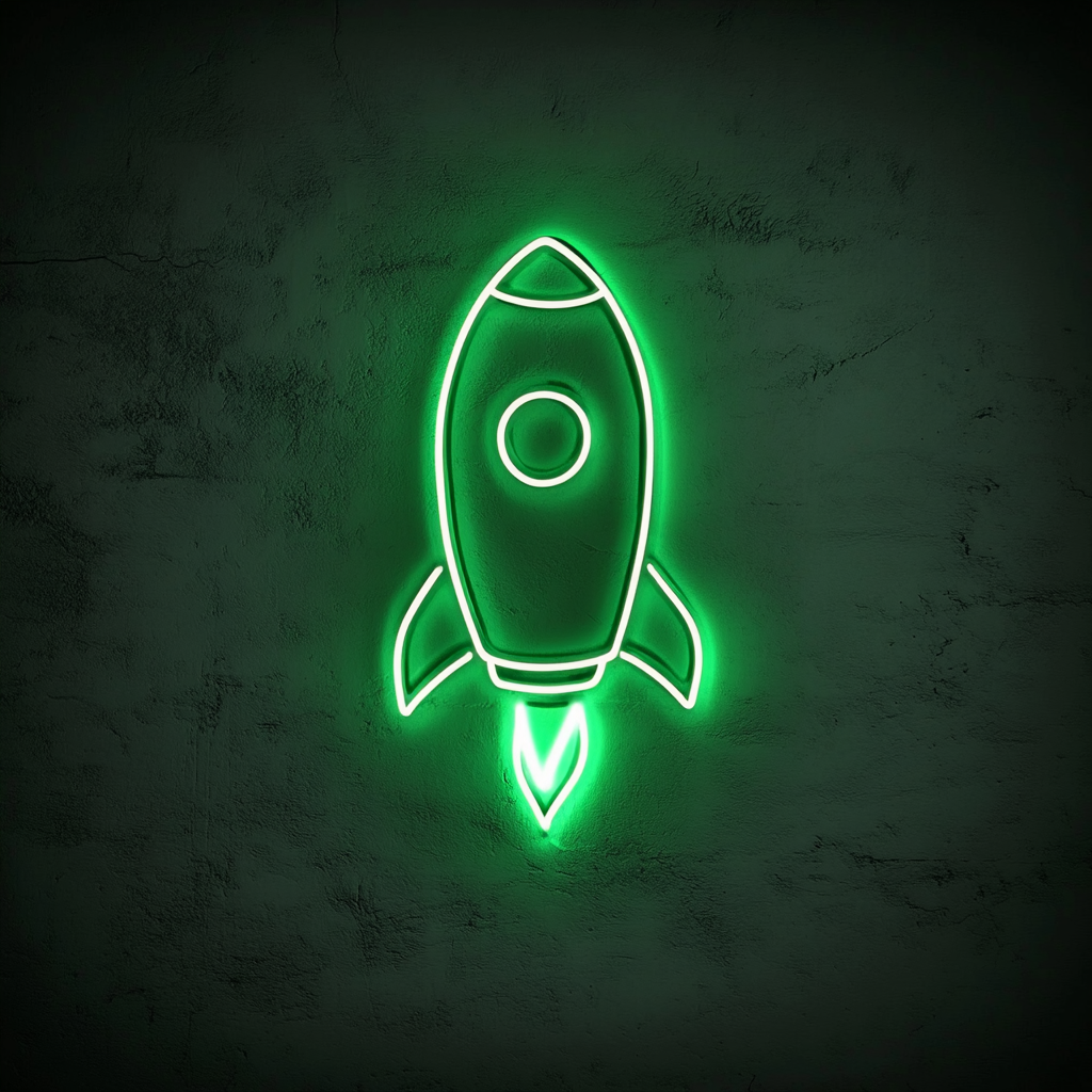 Rocket Launching - Green Neon Sign, 18 Inches