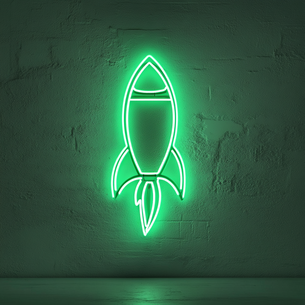 Rocket Launching - Green Neon Sign, 24 Inches