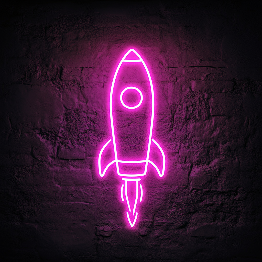 Rocket Launching - Pink Neon Sign, 24 Inches