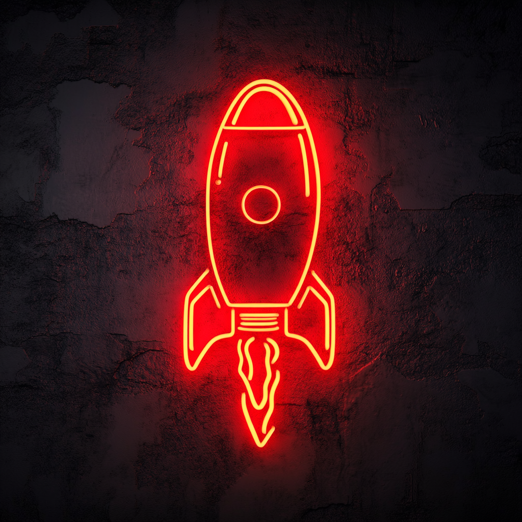 Rocket Launching - Red Neon Sign, 24 Inches