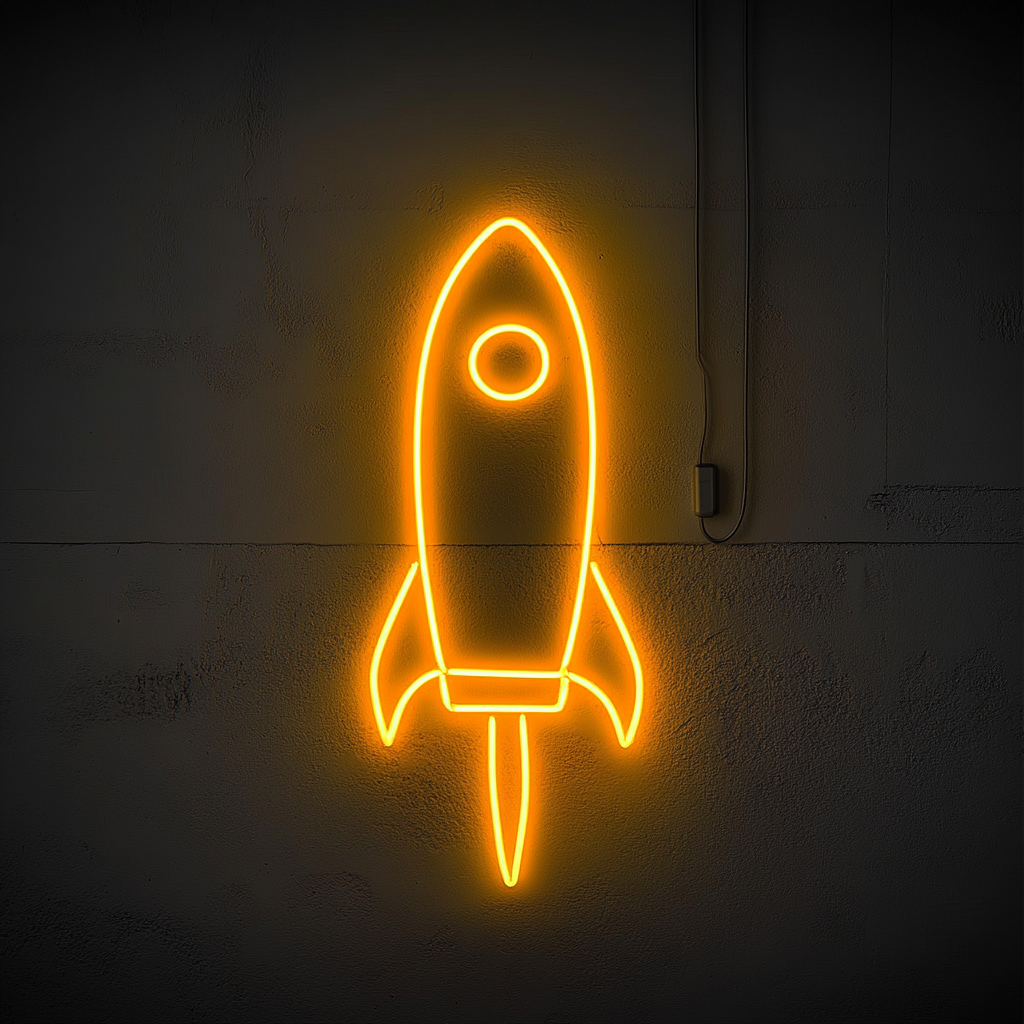 Rocket Launching - Yellow Neon Sign, 24 Inches