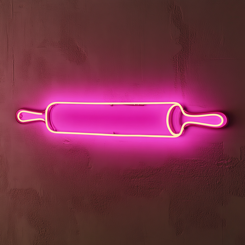 Rolling Pin and Baking Dough - Pink Neon Sign, 24 Inches