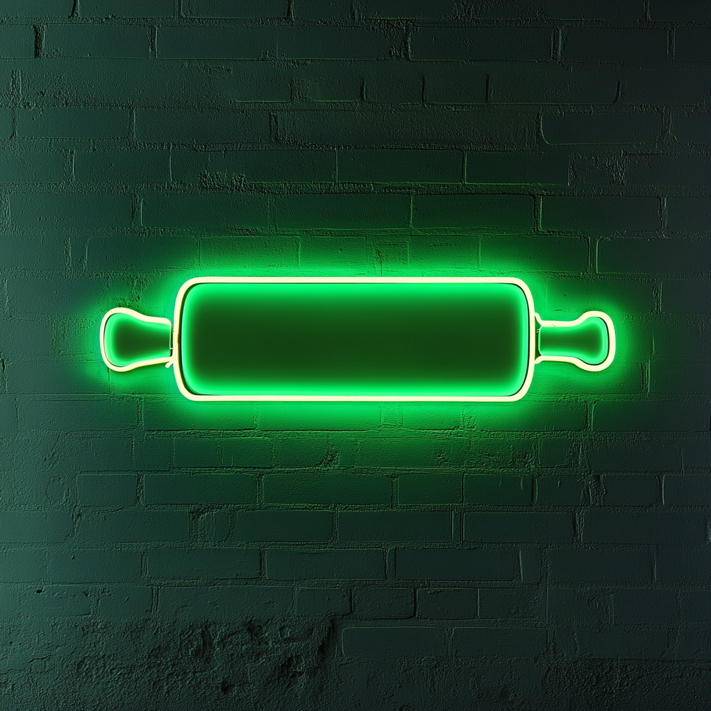 Rolling Pin with Dough - Green Neon Sign, 18 Inches
