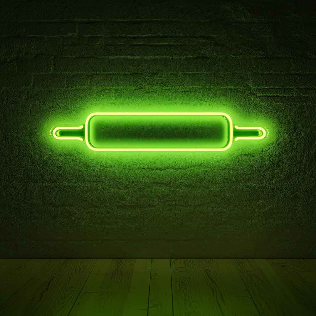 Rolling Pin with Dough - Green Neon Sign, 24 Inches