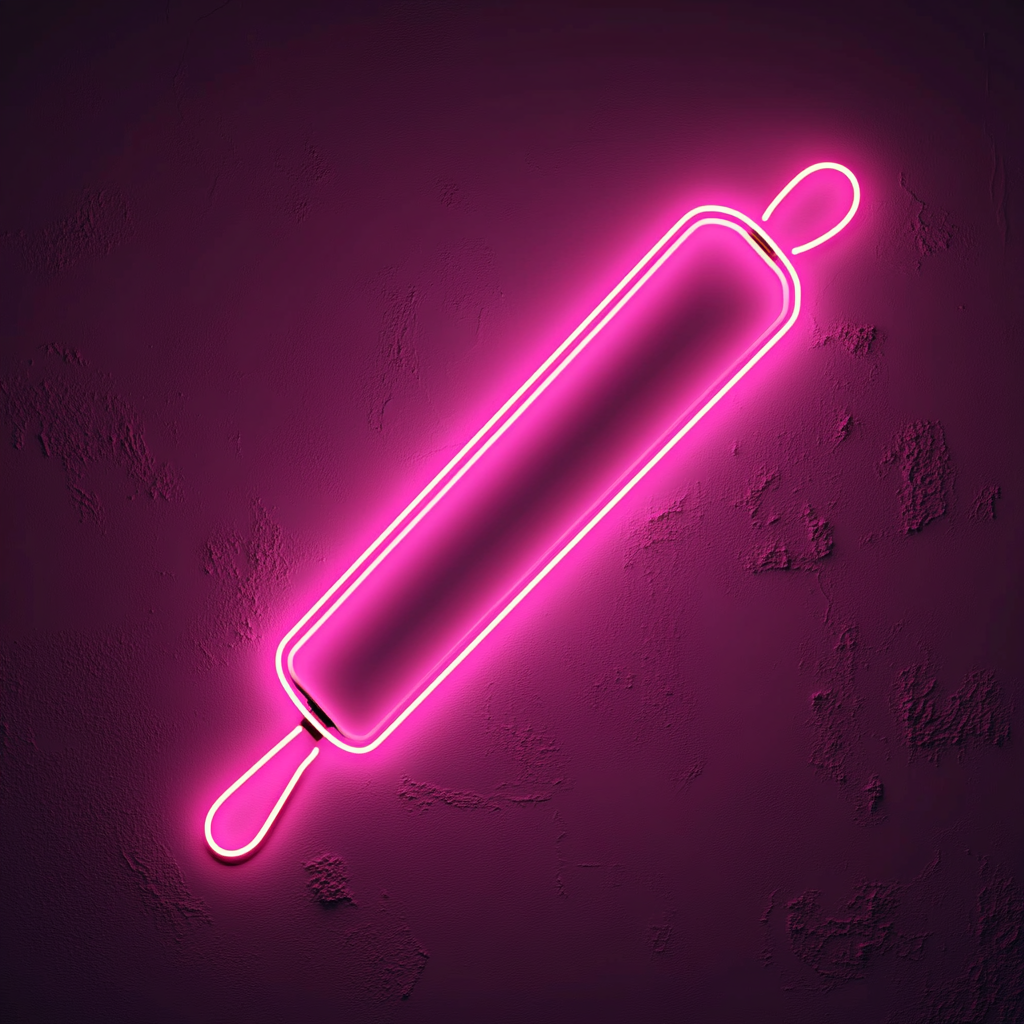 Rolling Pin with Dough - Pink Neon Sign, 18 Inches