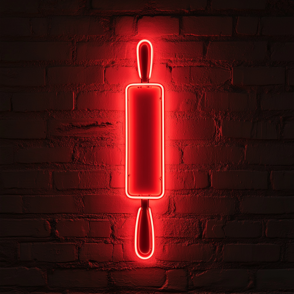 Rolling Pin with Dough - Red Neon Sign, 24 Inches
