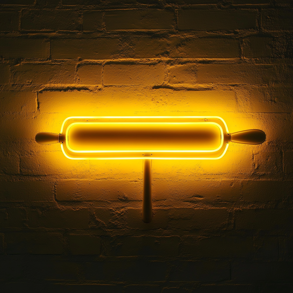 Rolling Pin with Dough - Yellow Neon Sign, 24 Inches