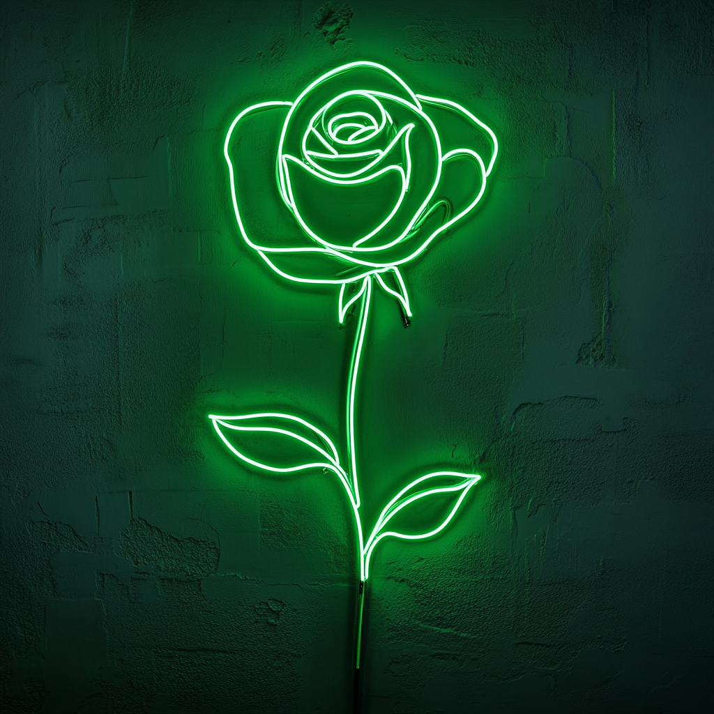 Rose Outline - Green Neon Sign, 24 Inches