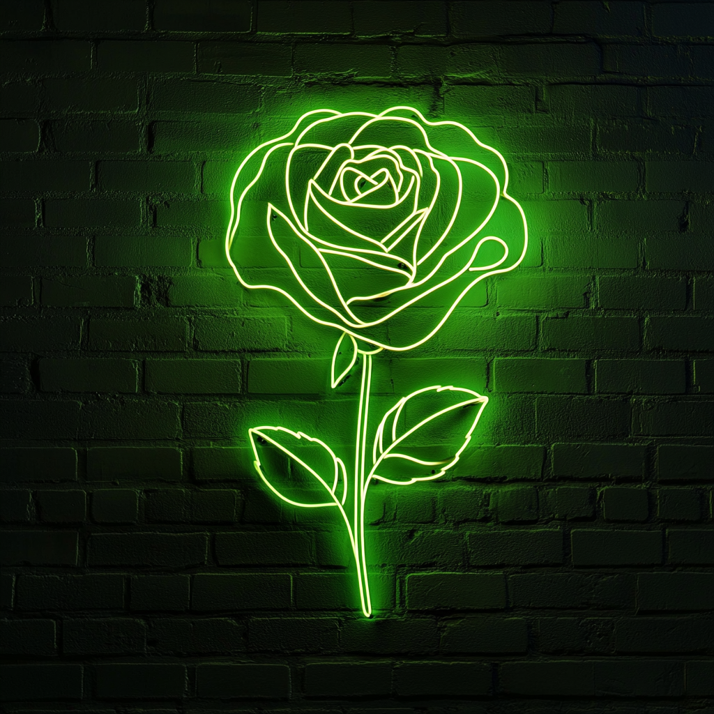Rose Outline - Green Neon Sign, 24 Inches