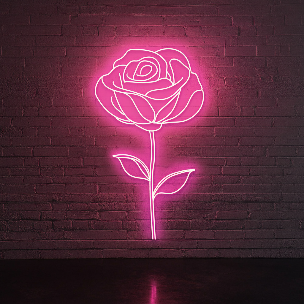 Rose Outline - Pink Neon Sign, 18 Inches