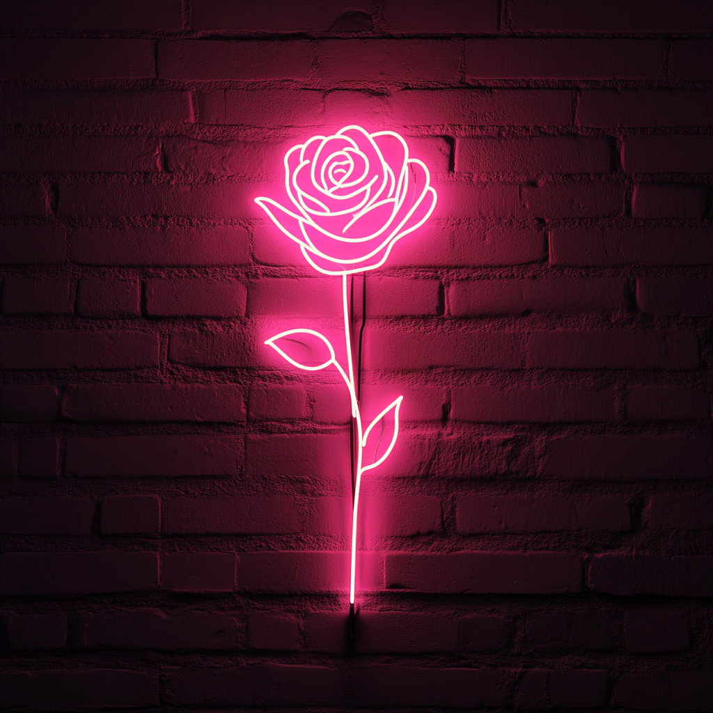 Rose Outline - Pink Neon Sign, 24 Inches