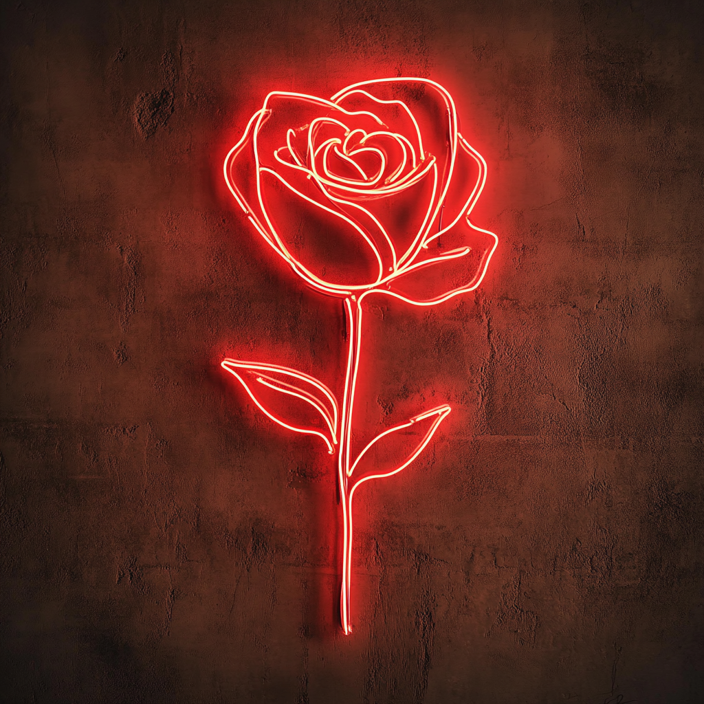 Rose Outline - Red Neon Sign, 18 Inches