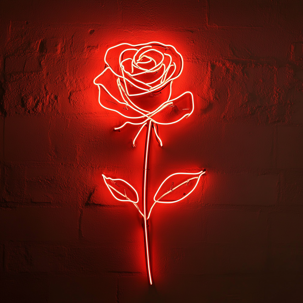 Rose Outline - Red Neon Sign, 24 Inches