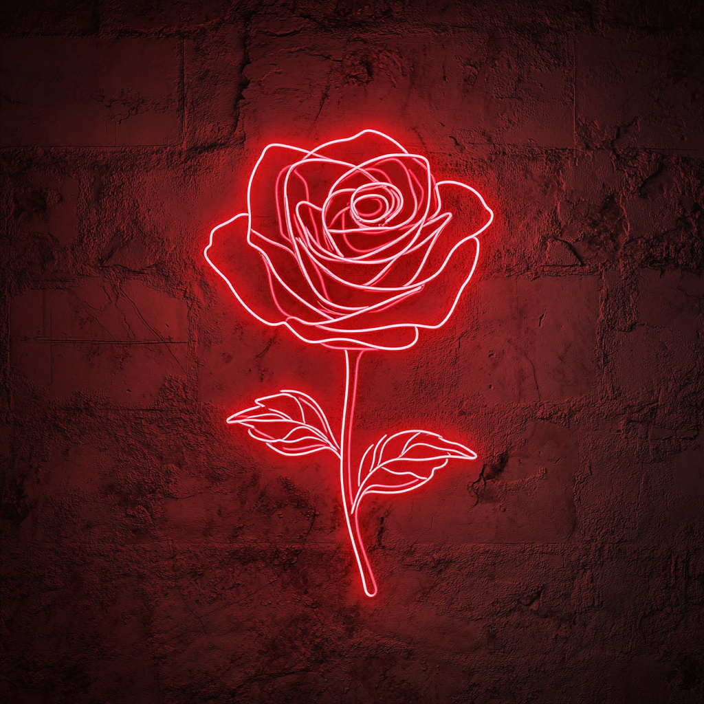 Rose Outline - Red Neon Sign, 24 Inches