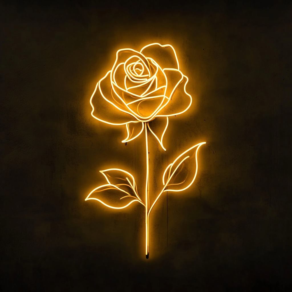 Rose Outline - Yellow Neon Sign, 24 Inches