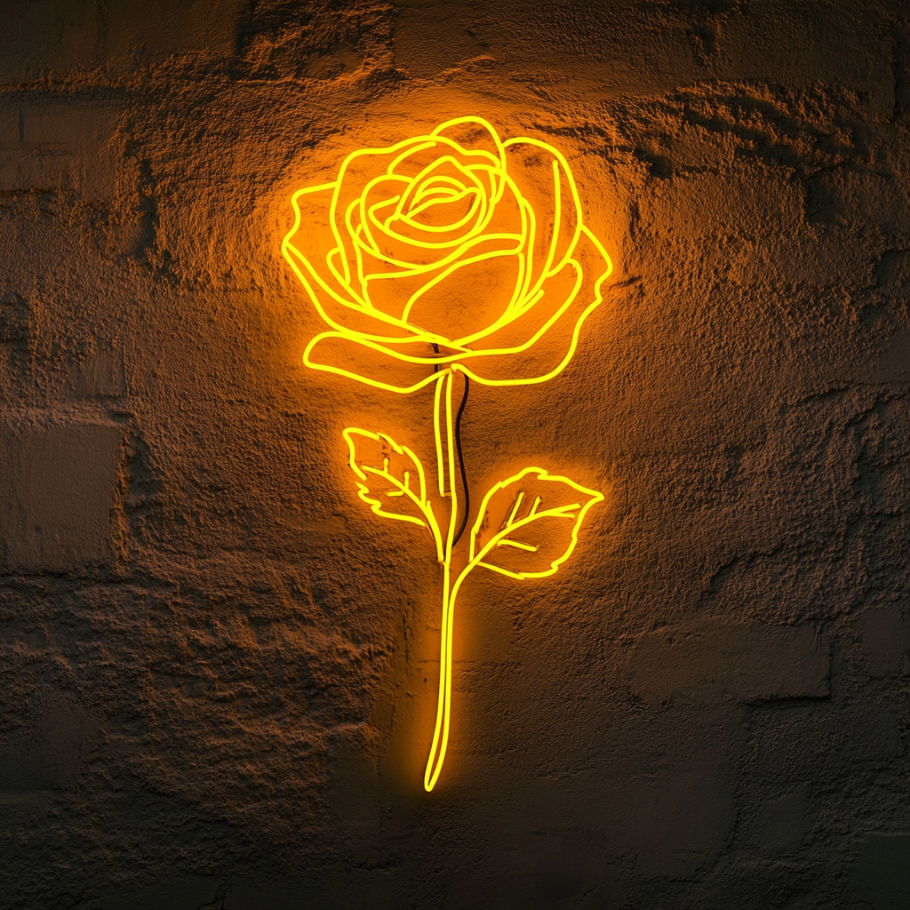 Rose Outline - Yellow Neon Sign, 24 Inches