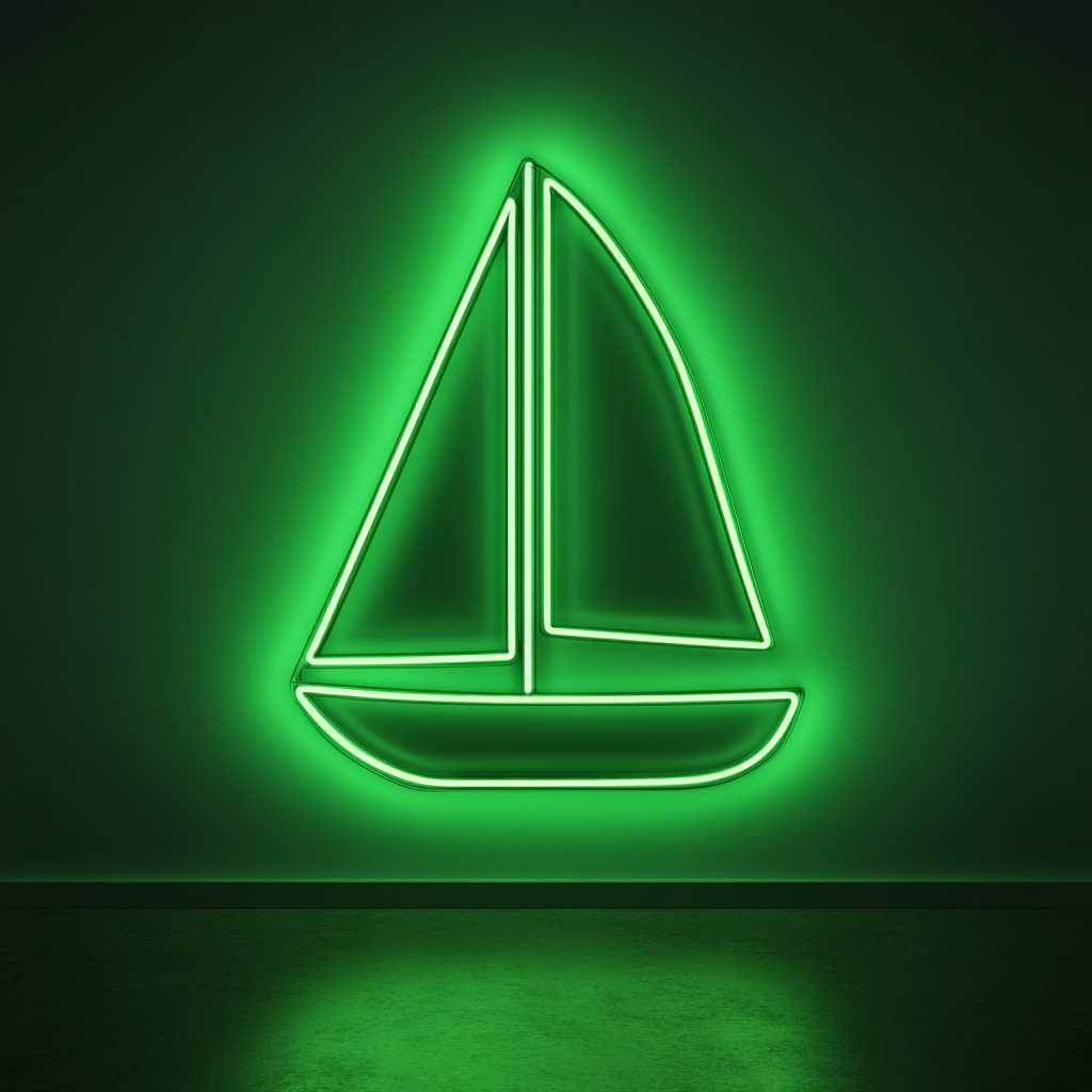 Sailboat - Green Neon Sign, 18 Inches