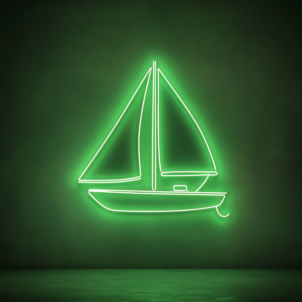 Sailboat - Green Neon Sign, 24 Inches