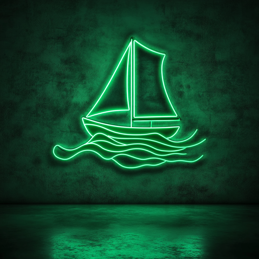 Sailboat in Waves - Green Neon Sign, 24 Inches