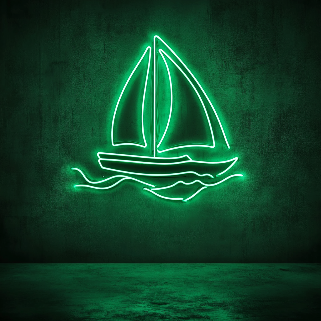 Sailboat in Waves - Green Neon Sign, 18 Inches