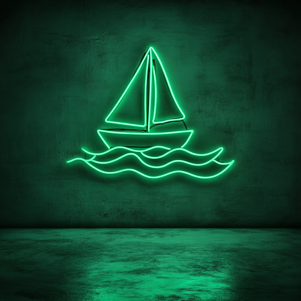 Sailboat in Waves - Green Neon Sign, 24 Inches