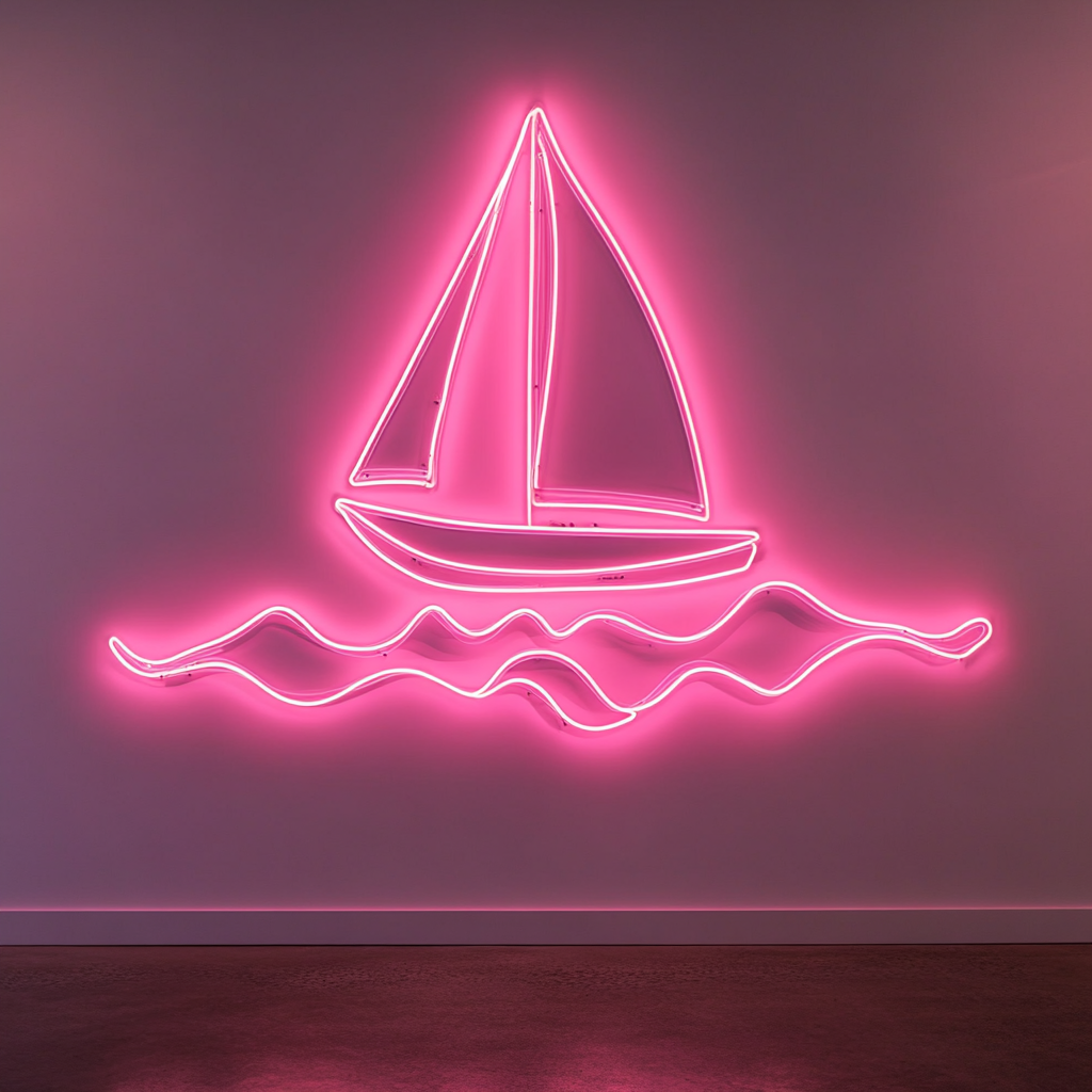 Sailboat in Waves - Pink Neon Sign, 24 Inches