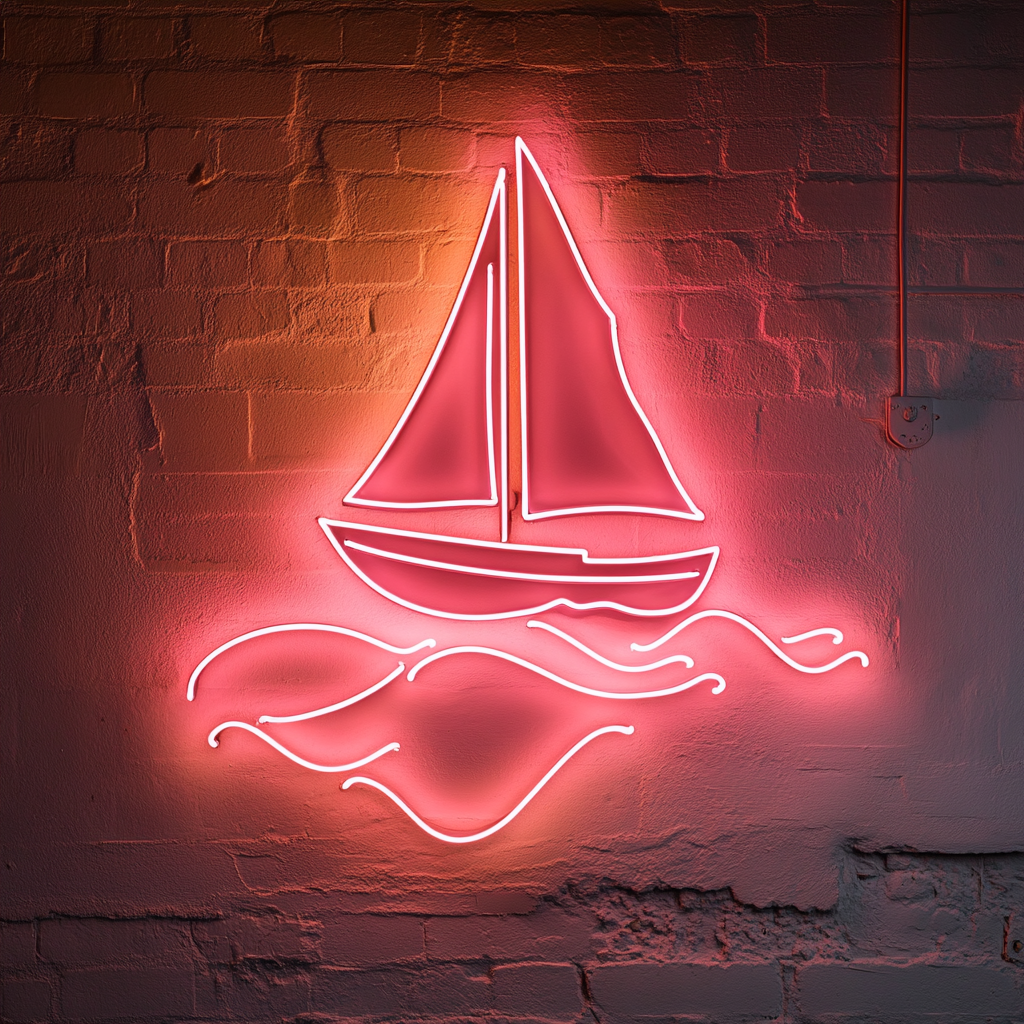 Sailboat in Waves - Pink Neon Sign, 18 Inches