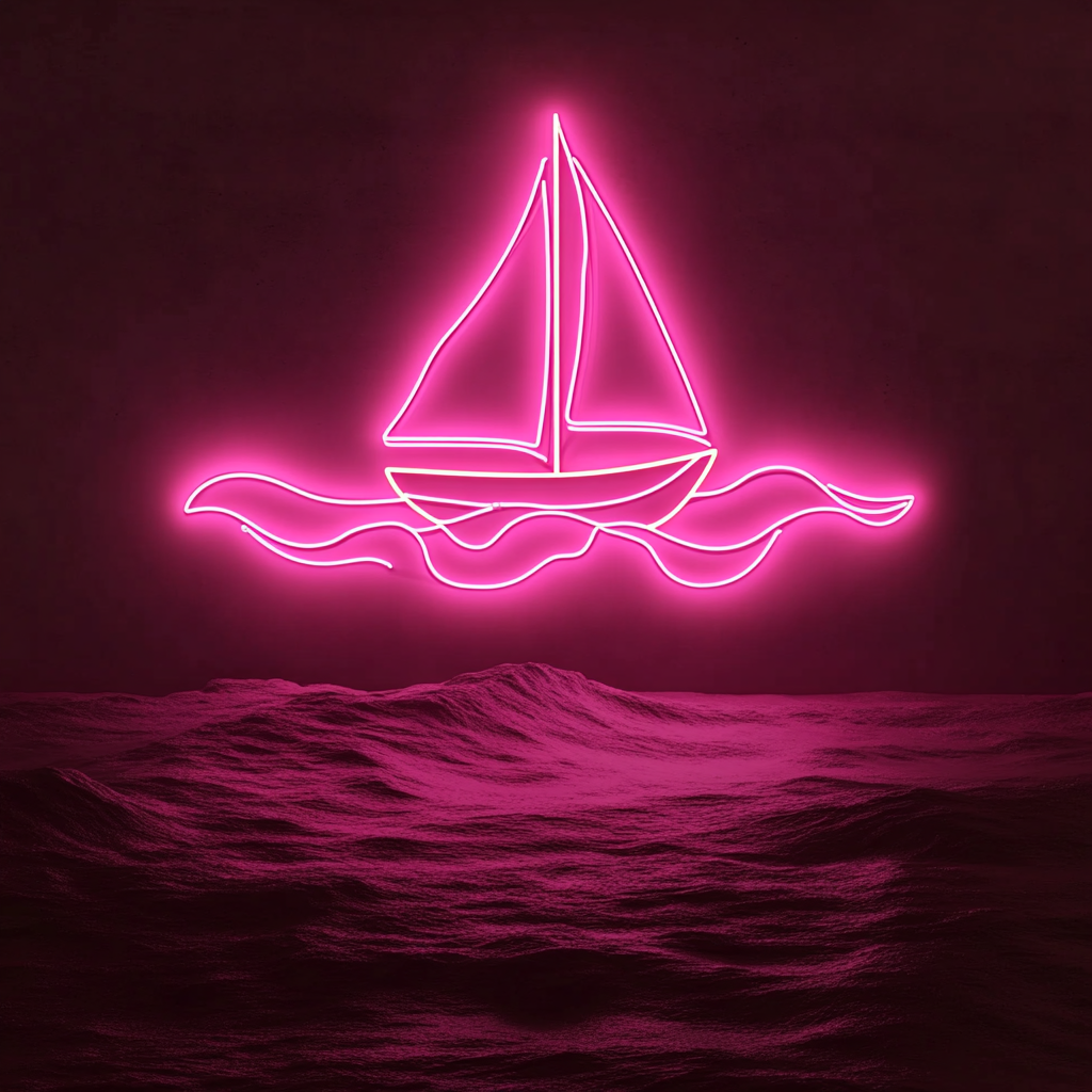 Sailboat in Waves - Pink Neon Sign, 24 Inches