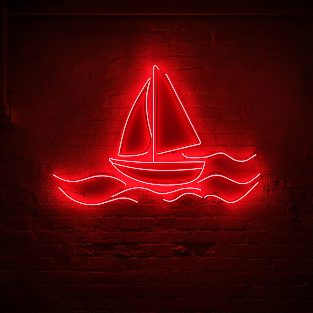 Sailboat in Waves - Red Neon Sign, 18 Inches