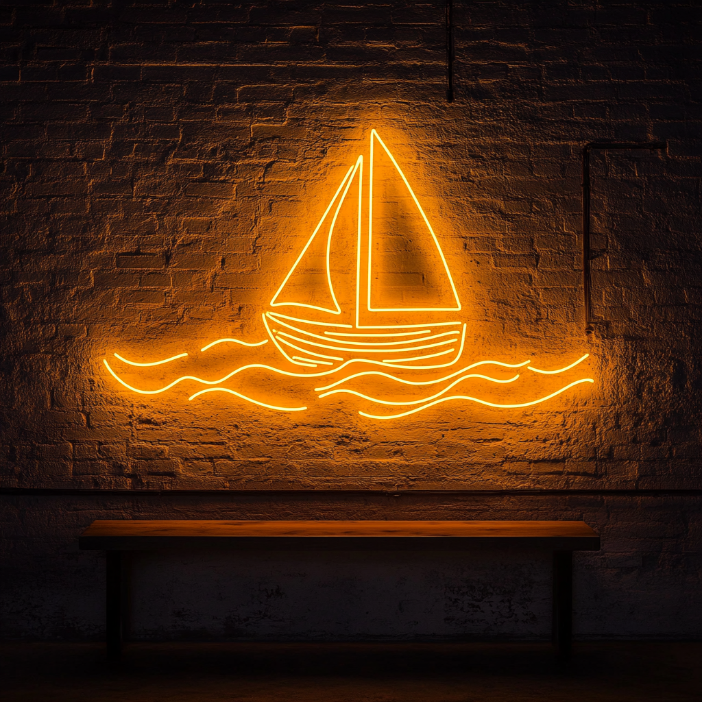 Sailboat in Waves - Yellow Neon Sign, 18 Inches