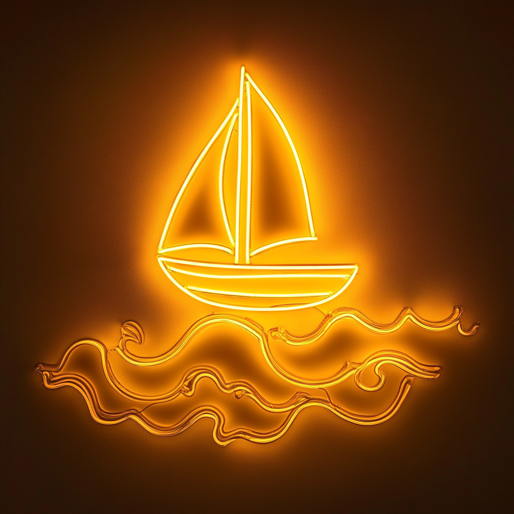 Sailboat in Waves - Yellow Neon Sign, 18 Inches