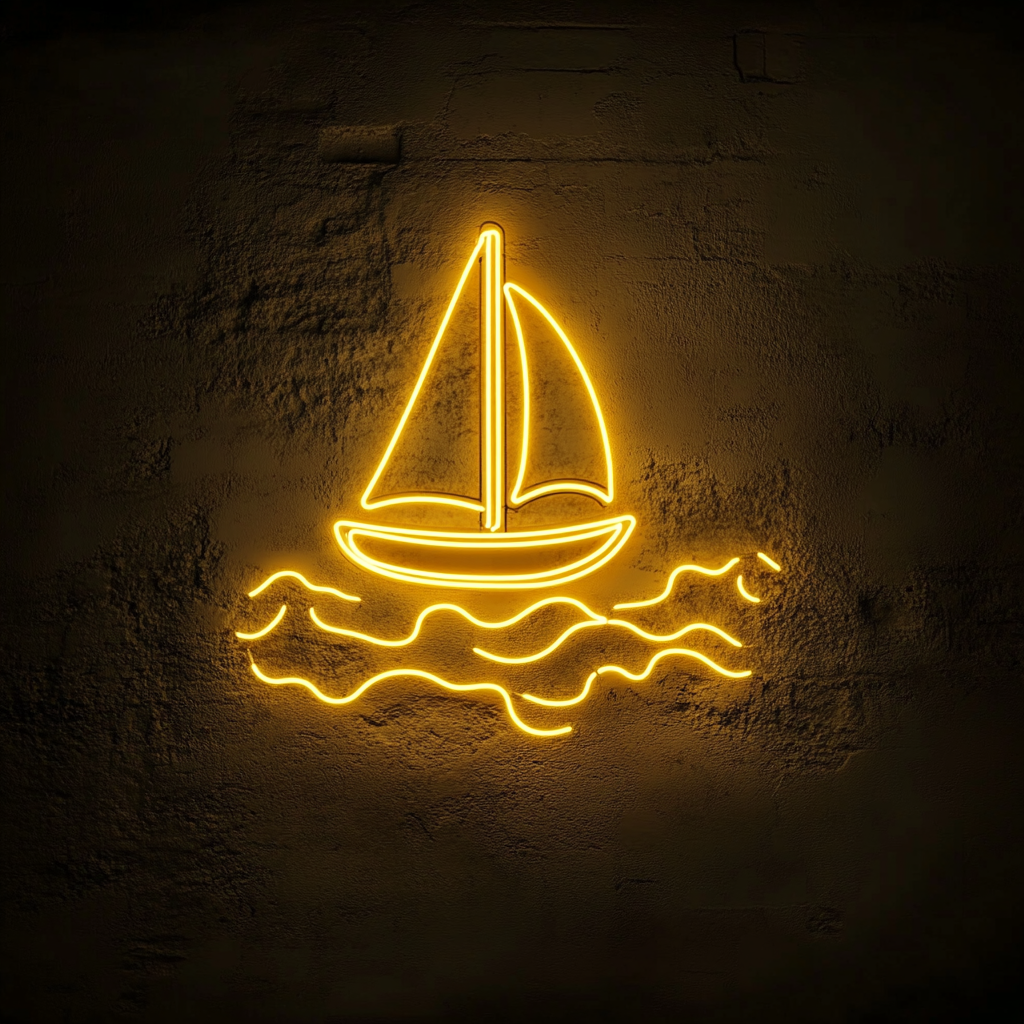 Sailboat in Waves - Yellow Neon Sign, 18 Inches