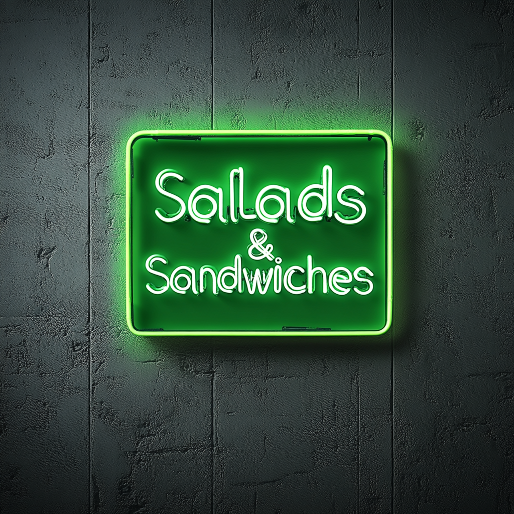 "Salads & Sandwiches" - Green Neon Sign, 24 Inches