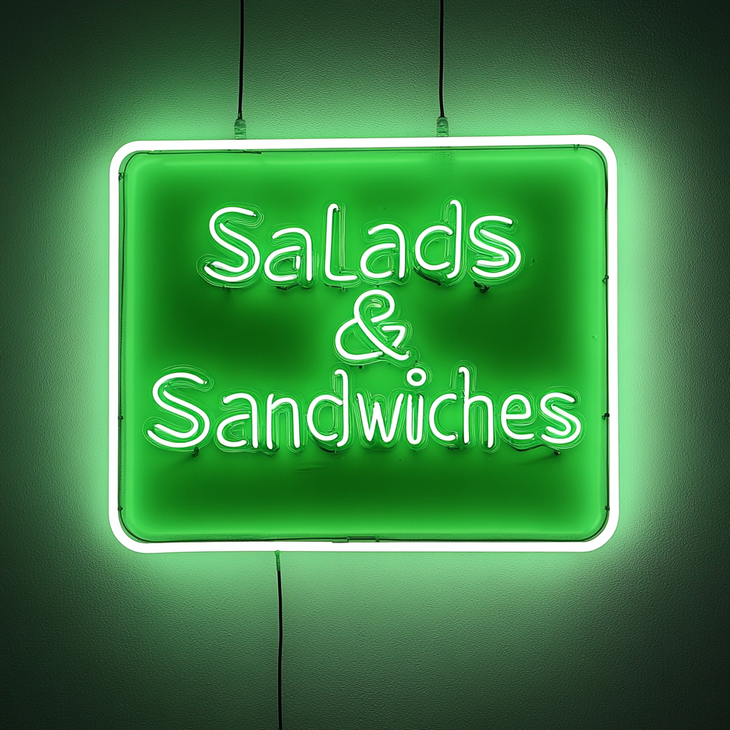 "Salads & Sandwiches" - Green Neon Sign, 24 Inches