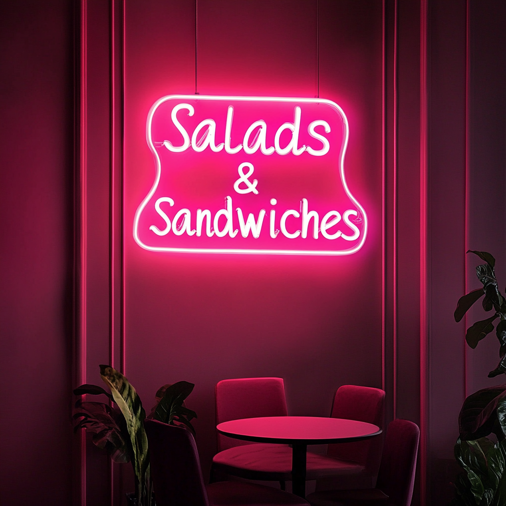 "Salads & Sandwiches" - Pink Neon Sign, 24 Inches