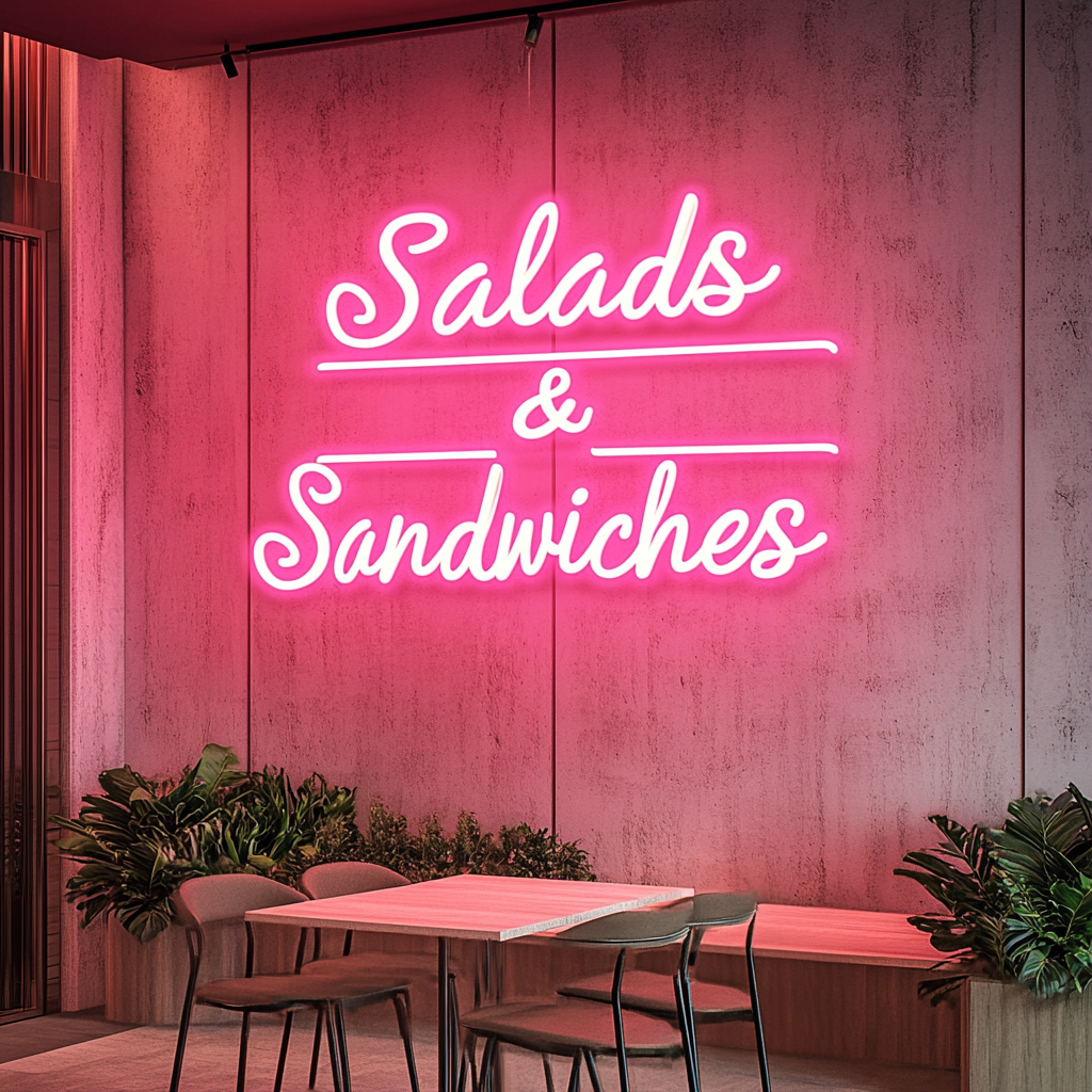 "Salads & Sandwiches" - Pink Neon Sign, 24 Inches
