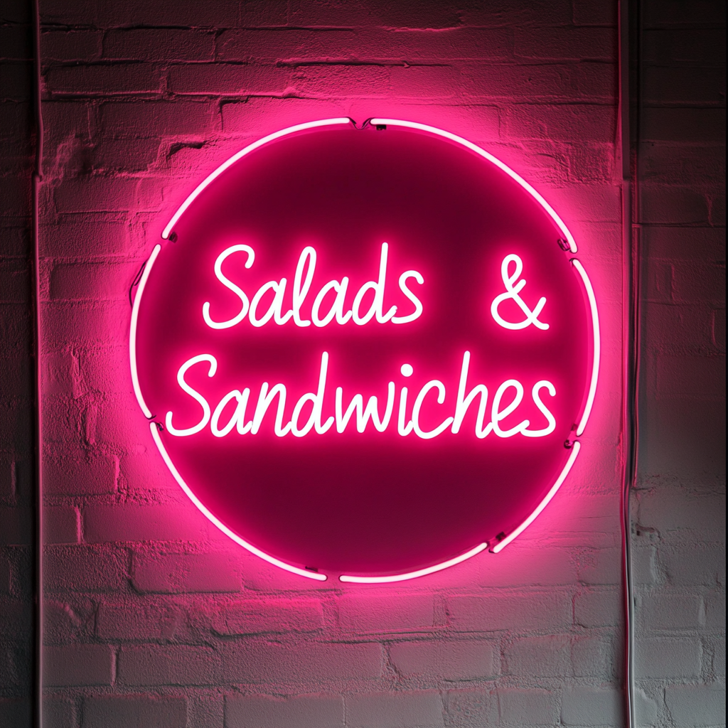 "Salads & Sandwiches" - Pink Neon Sign, 24 Inches