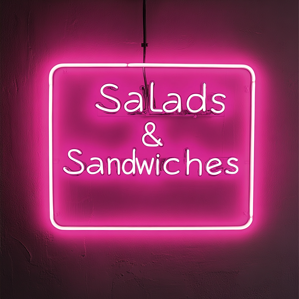 "Salads & Sandwiches" - Pink Neon Sign, 24 Inches