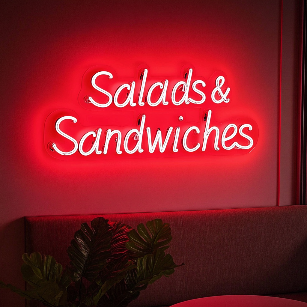 "Salads & Sandwiches" - Red Neon Sign, 24 Inches