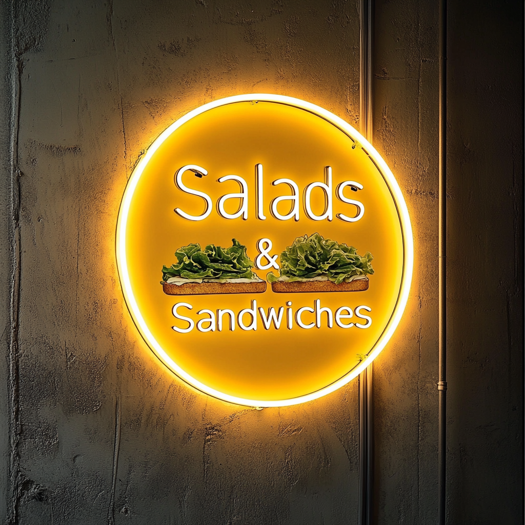 "Salads & Sandwiches" - Yellow Neon Sign, 24 Inches