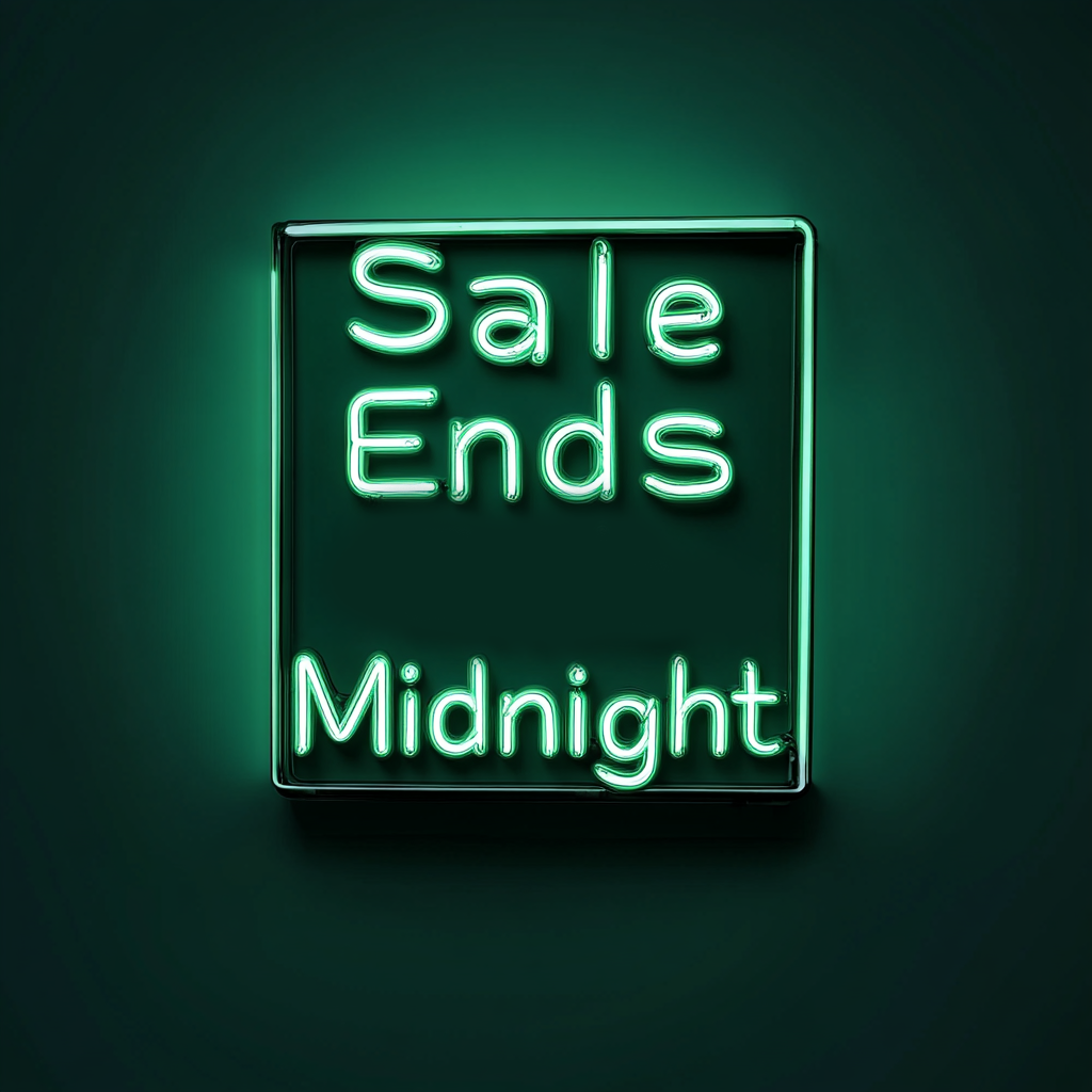 "Sale Ends Midnight" - Green Neon Sign, 18 Inches