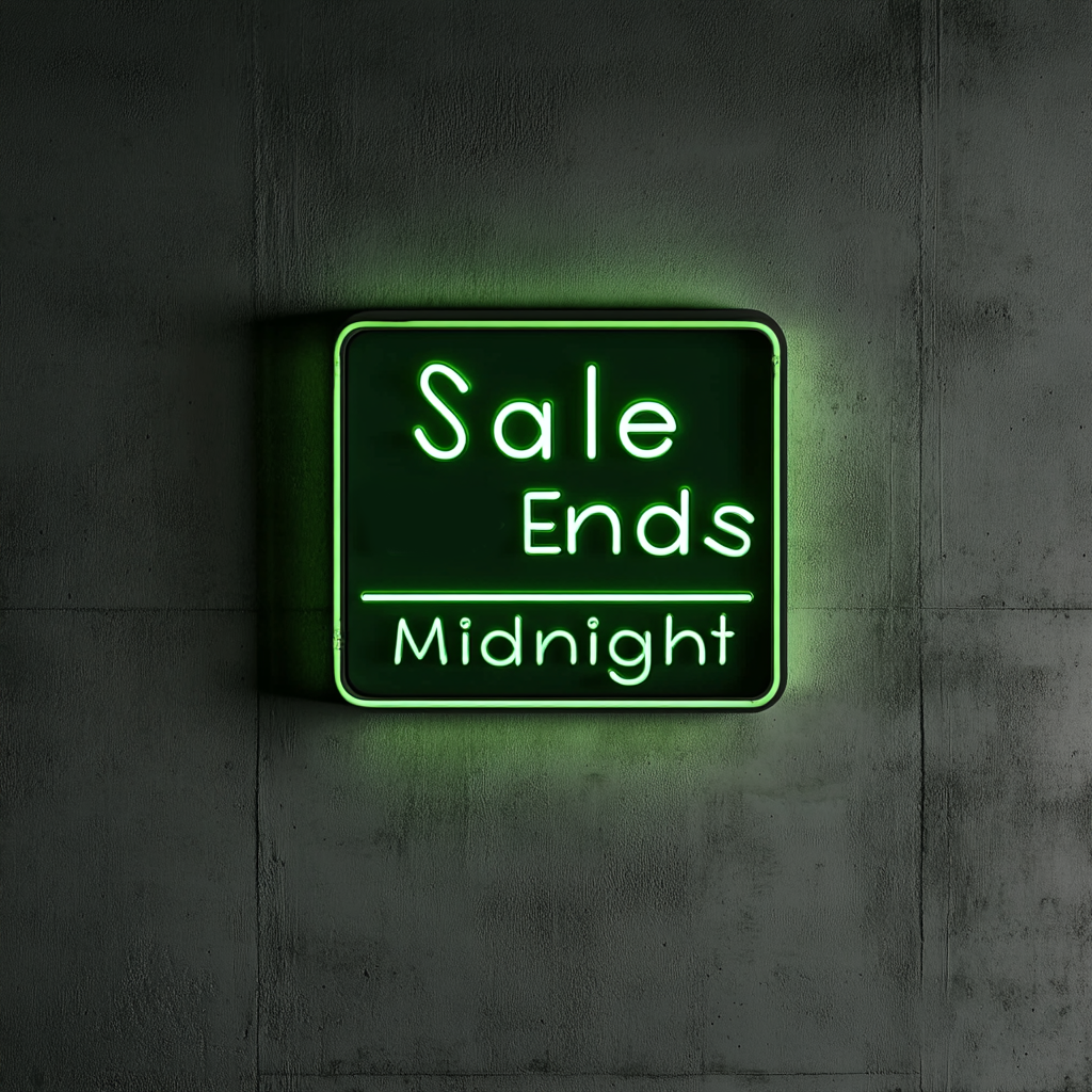 "Sale Ends Midnight" - Green Neon Sign, 18 Inches