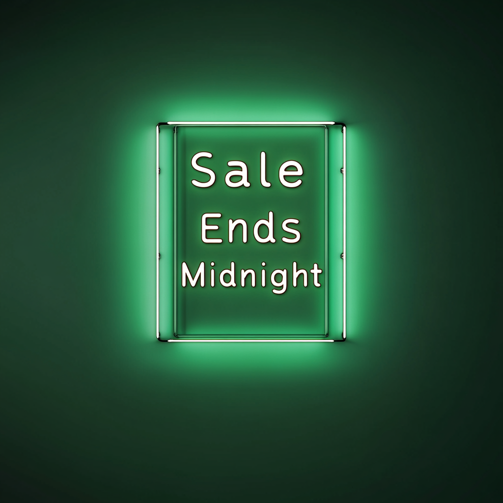 "Sale Ends Midnight" - Green Neon Sign, 18 Inches