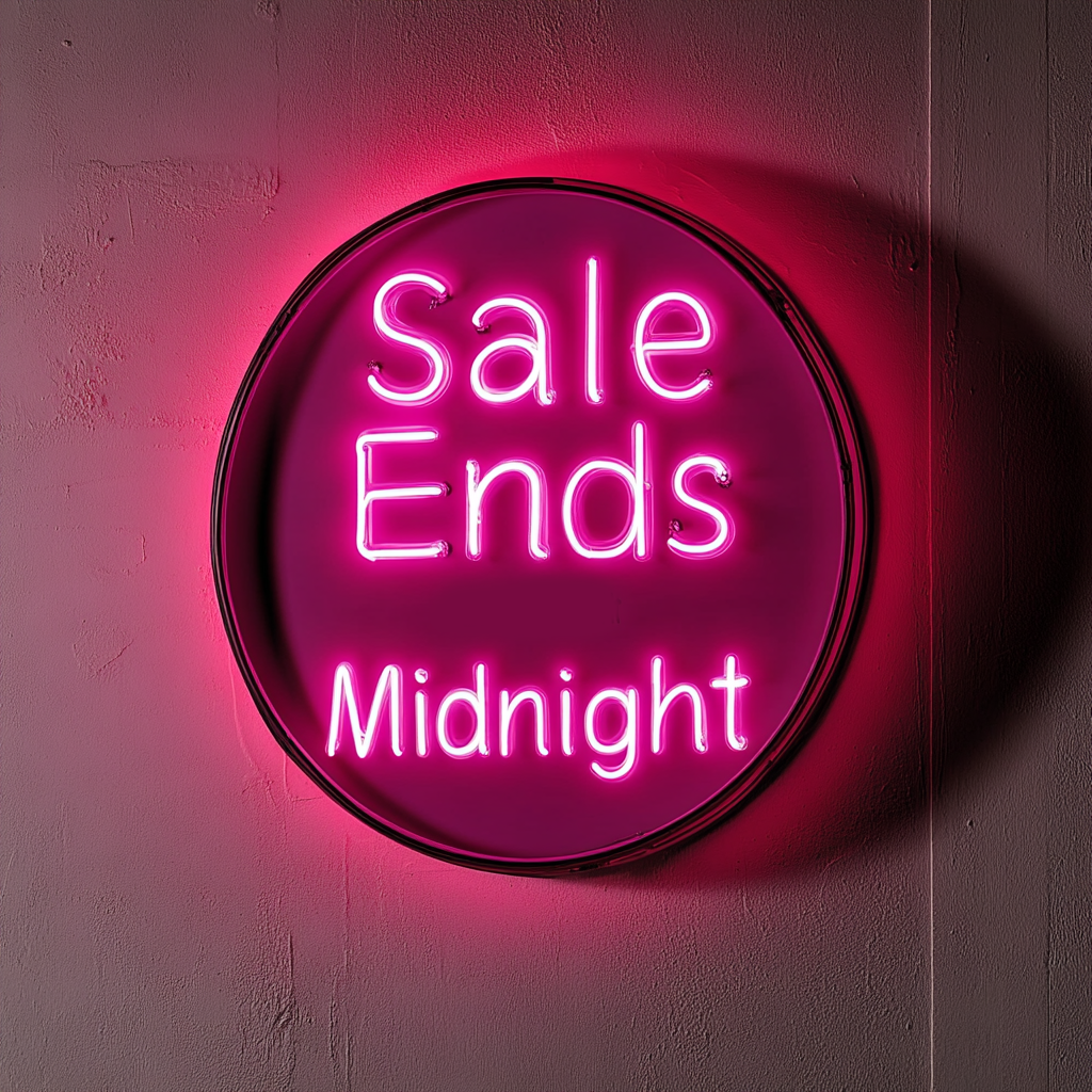 "Sale Ends Midnight" - Pink Neon Sign, 18 Inches